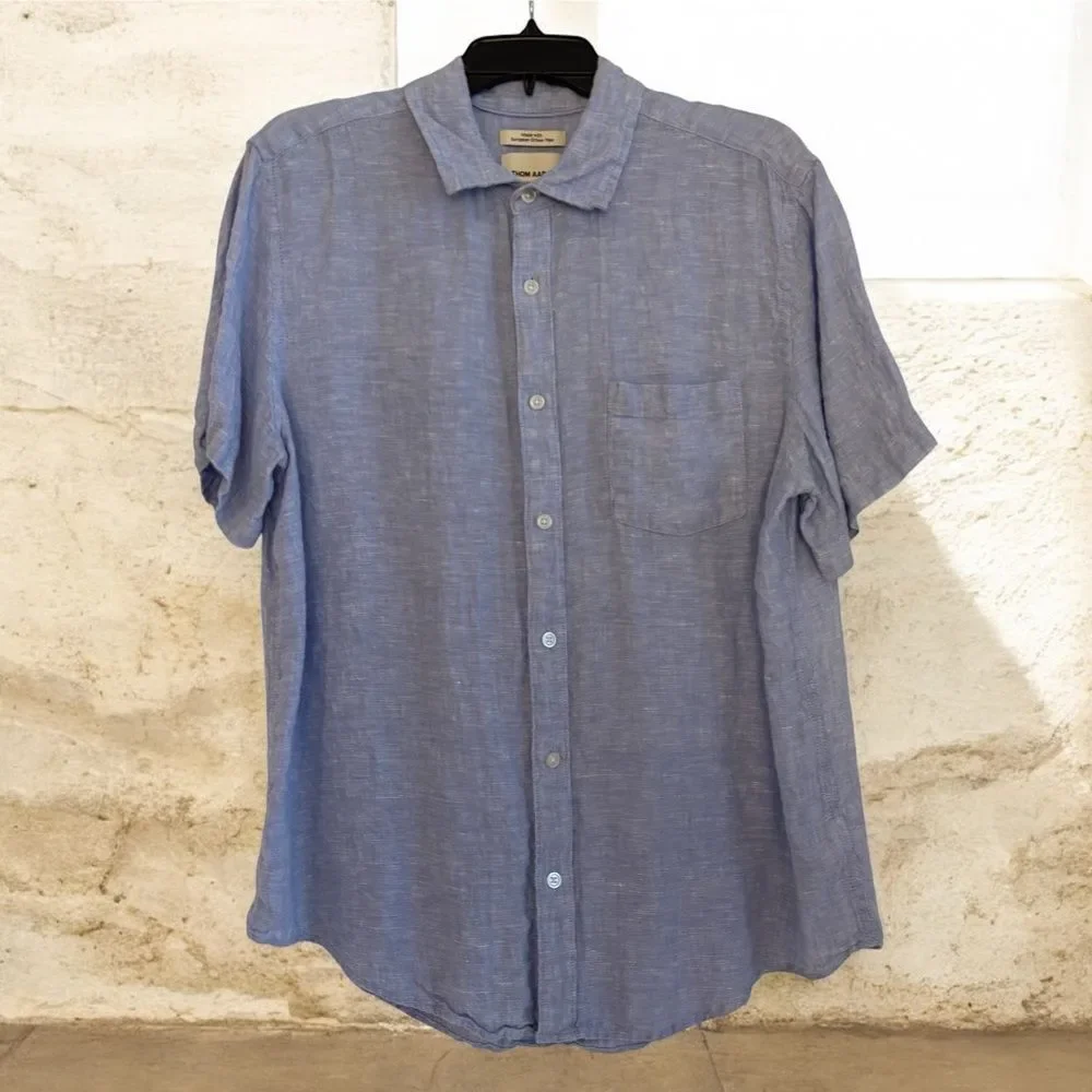 Men's Blue Linen Shirt by Thom Aaron - Picture 2 of 3